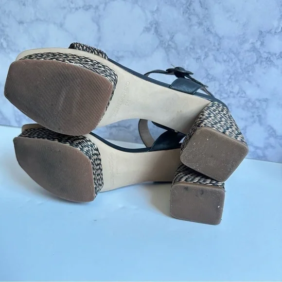 Bernardo Raffia Adjustable Platform Sandals Reagan Raffia black tan strapy heels - Picture 12 of 13